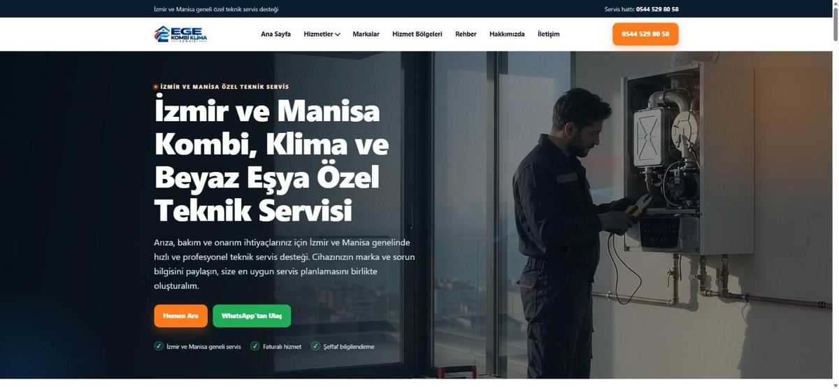 Ege Kombi Klima Servis web sitesi görseli