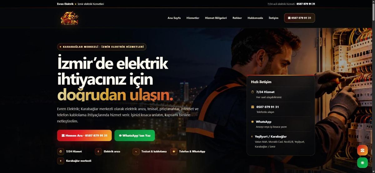 Evren Elektrik web sitesi görseli